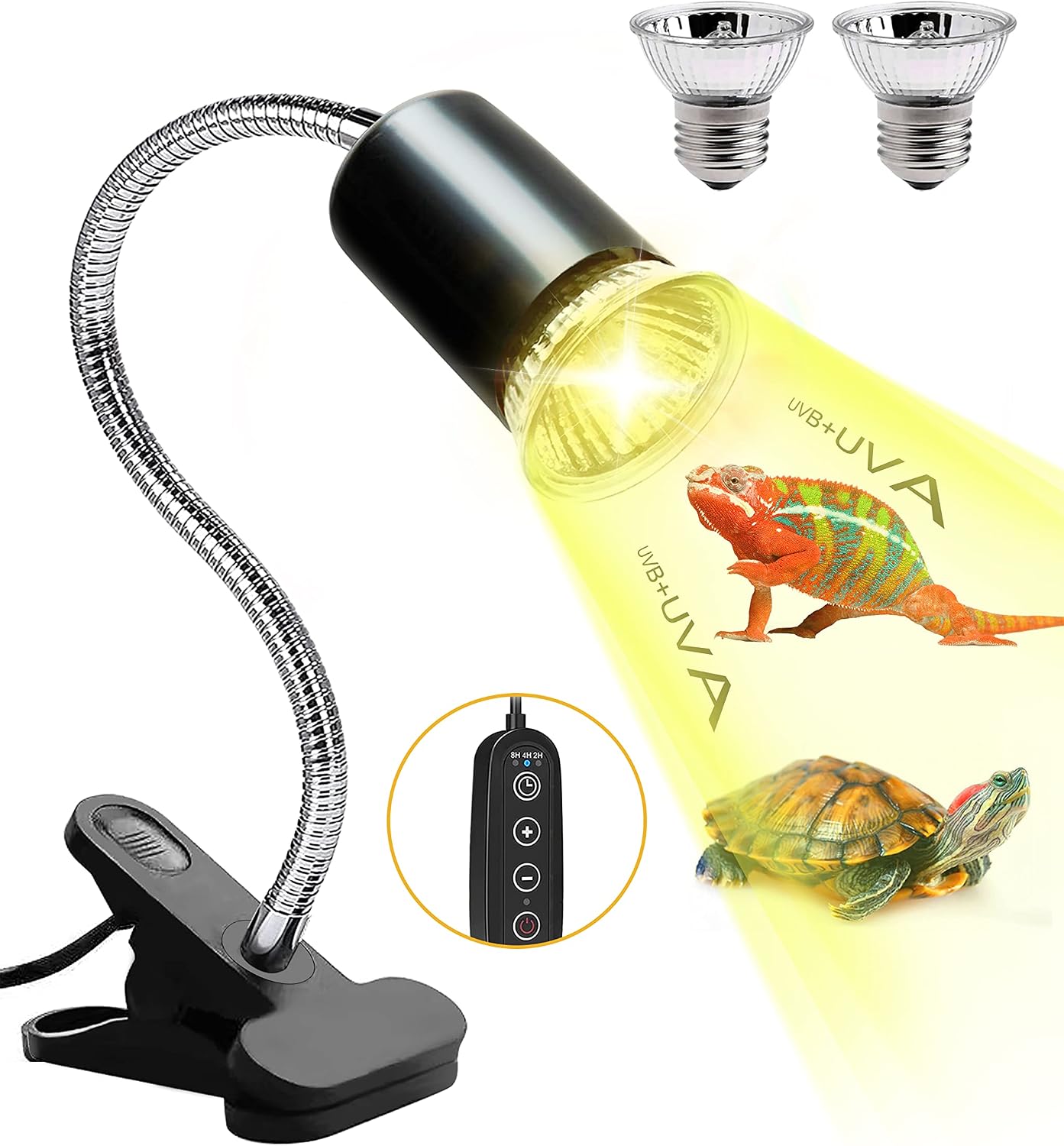 Jaenmsa Reptile Heat Lamp, Timed UVA UVB Reptile Light with Timer, 360° Rotatable Dimable Heat Lamp Bulbs for Reptiles Bearded Dragon…
