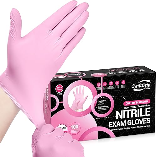 Guantes de examen de nitrilo, 4 mil, flor de cerezo, guantes aptos para alimentos, desechables, sin látex, sin polvo