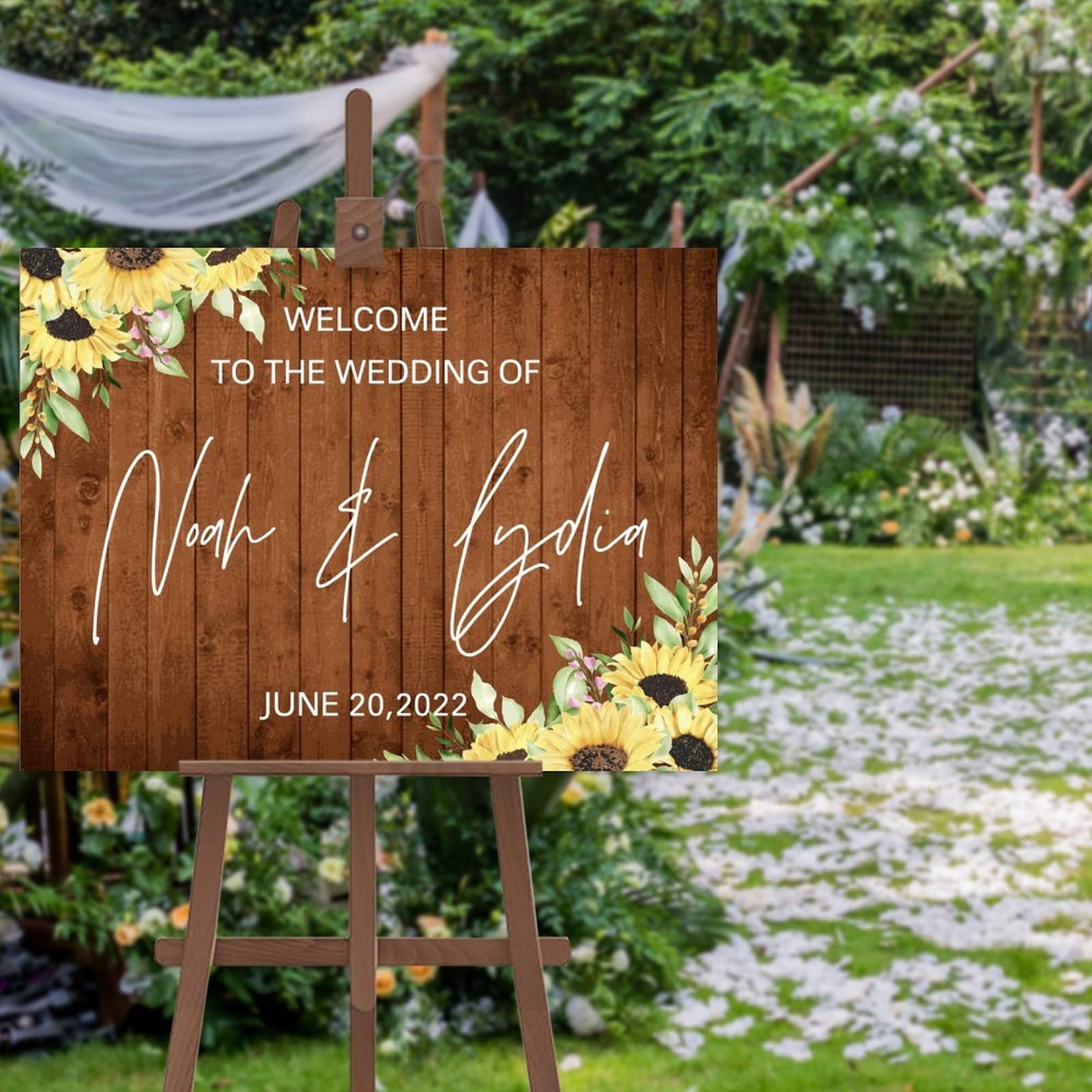 Panneau de bienvenue personnalisé mariage tournesol finition moderne chic
