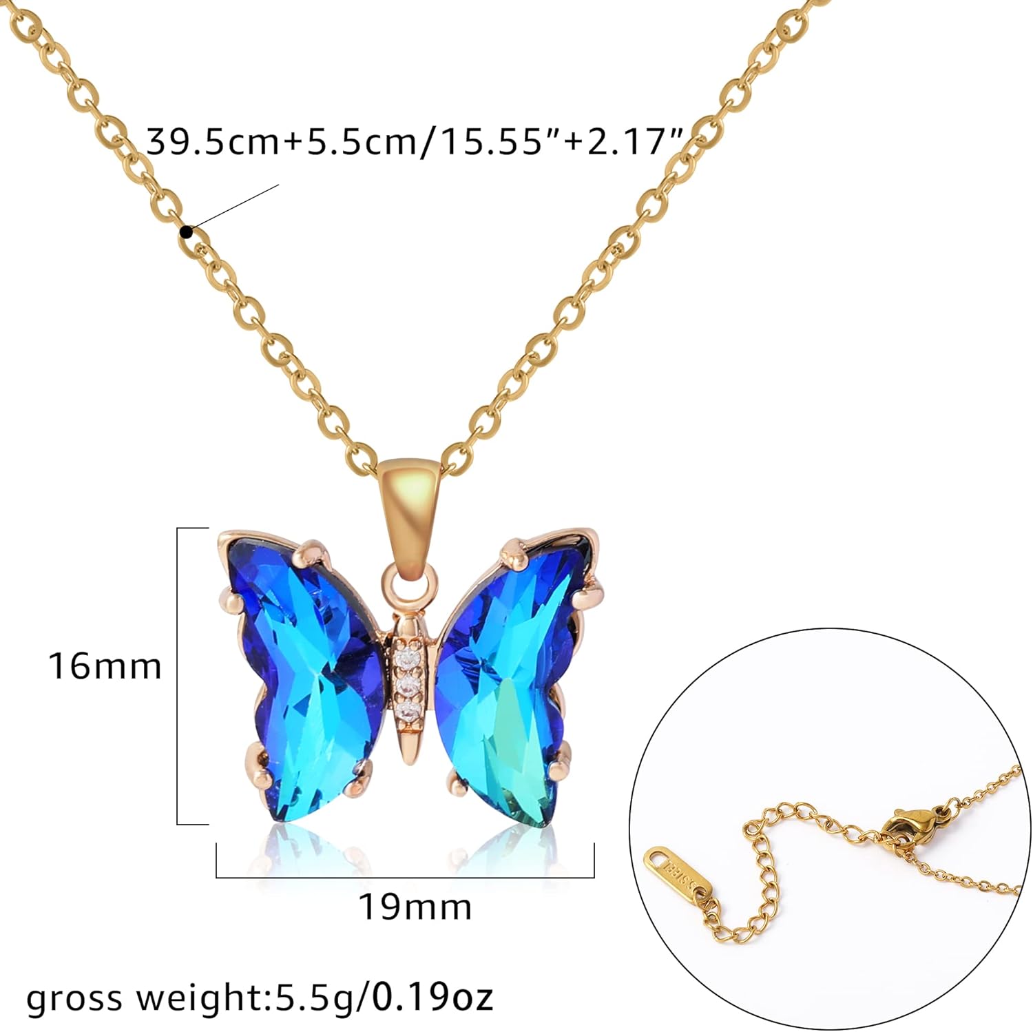 18K Gold Plated Necklace Butterfly Crystal Necklace and Bracelet for Women, Butterfly Jewelry for Women's Gifts Gold Pendant Necklaces Aesthetic Valentines Day Gifts for Her - Image 3