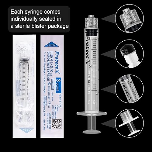 Miniatura 2 de ProtectX Jeringa de laboratorio desechable Luer Lock de 0.1 fl oz (sin aguja), sellada individualmente, dispensación suave y precisa para