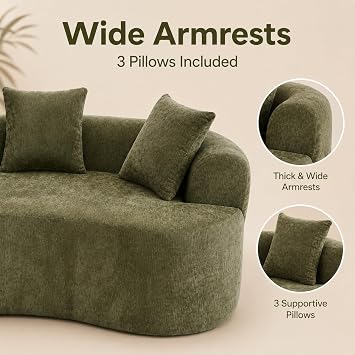 80 Curved Loveseat for Small Spaces, Green Curved Couches for Living room, Compression Sofa in a Box with 3 Pillows, Small Couch for Bedroom with Wide Armrest & Memory Foam, No Assembly Required