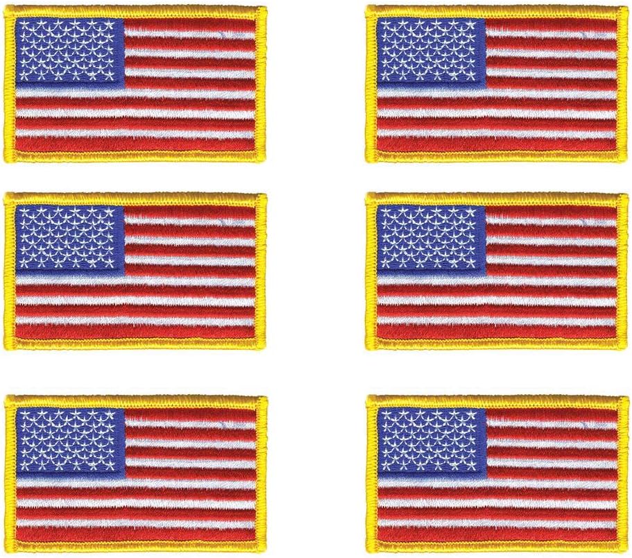 Hero's Pride 6 Pack - American Flag Embroidered Patch, Gold border USA United States of America, US flag Patch, sew on, Military / Police flag