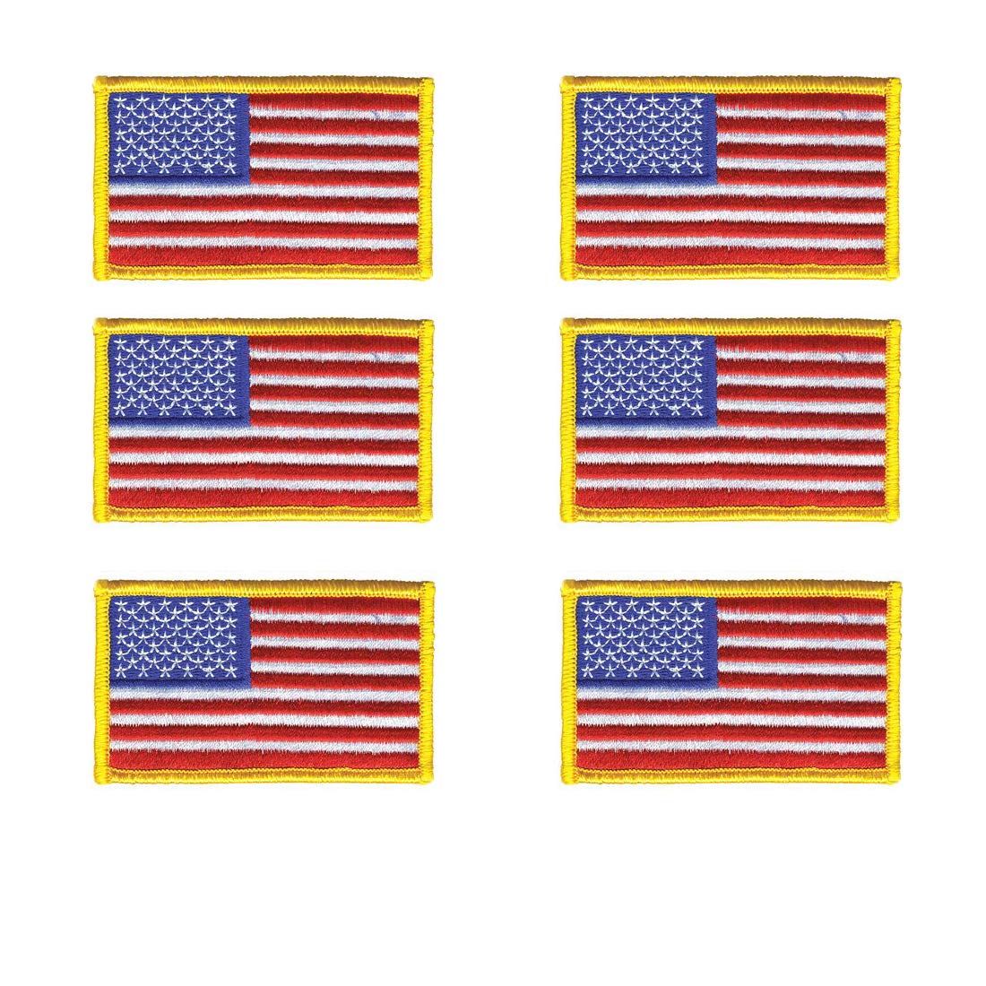 Hero's Pride 6 Pack - American Flag Embroidered Patch, Gold border USA United States of America, US flag Patch, sew on, Military / Police flag
