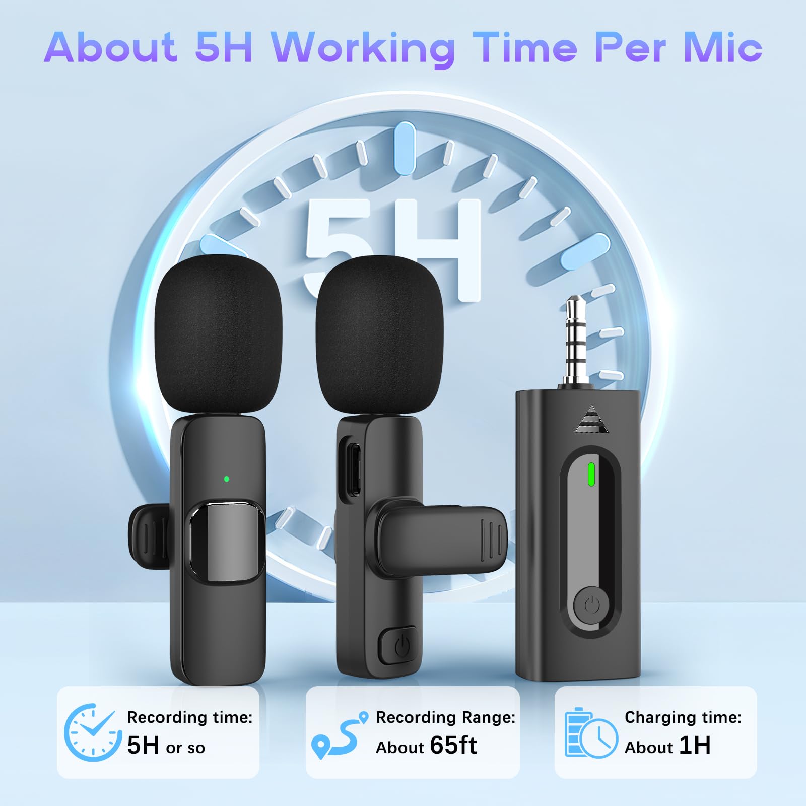Mini Microfono Lavalier Wireless Bluetooth – 2 Microfoni Con Riduzione Rumore Per Video, Interviste, Podcast E Vlog