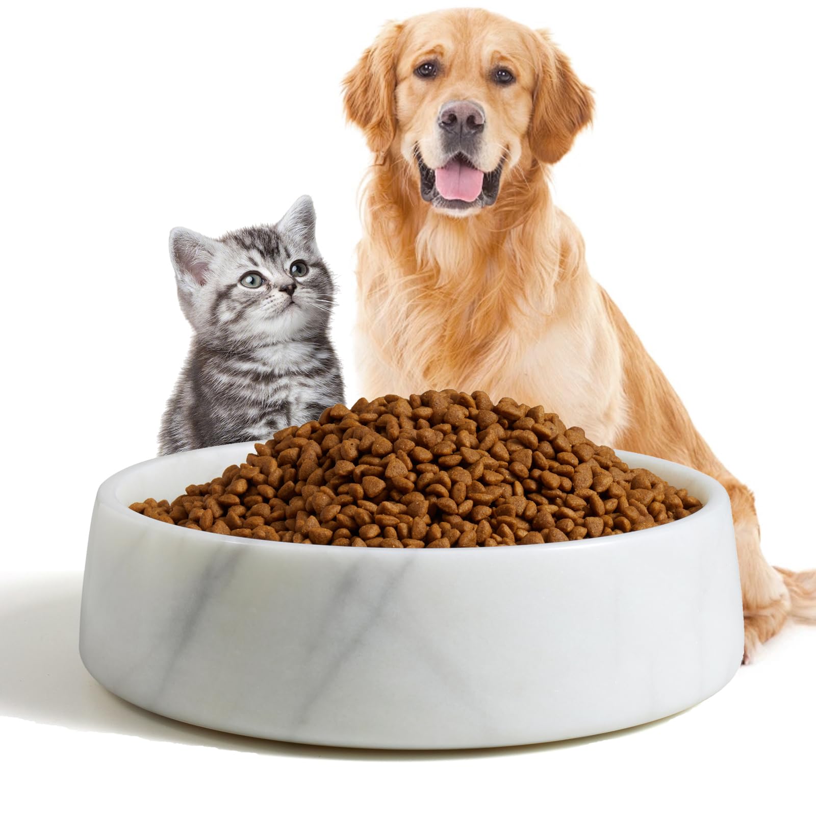 SAMAH Cuenco de mármol para perros, cuenco antideslizante para agua, plato grande de piedra con peso, cuenco de mármol natural resistente para gatos y perros grandes, regalos para mascotas, capacidad