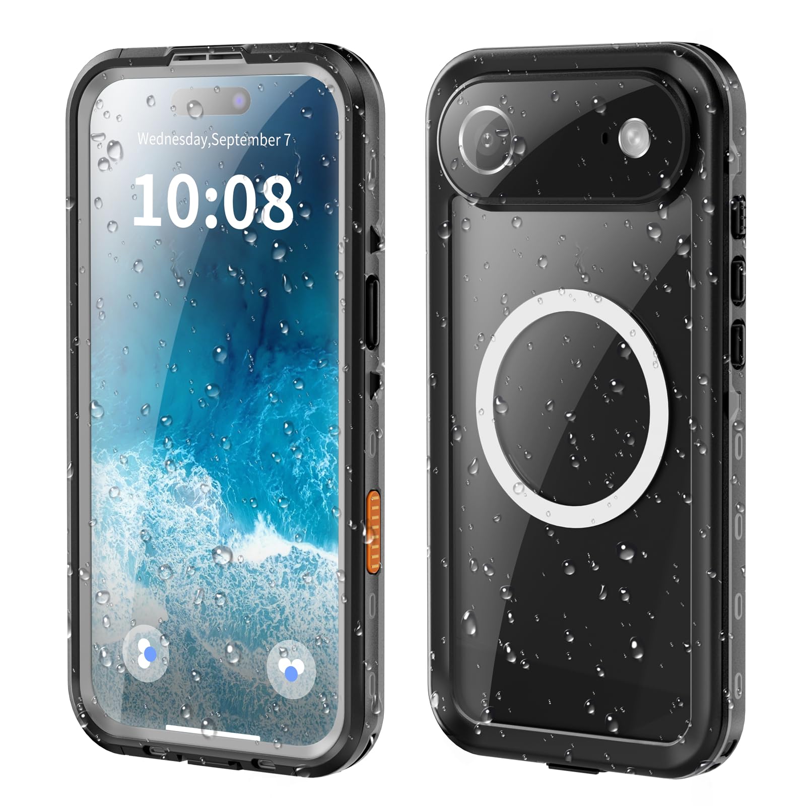 Wodoodporne etui do iPhone'a 17 Pro Max/17 Pro/17 Air/17, kompatybilne z MagSafe z certyfikatem IP68, podwodne, w pełni uszczelnione etui z wbudowaną osłoną ekranu (czarne, iPhone 17 Air)