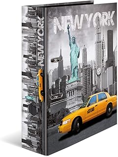 HERMA 7170 segregator z motywem DIN A4 Trendmetropolia Nowy Jork, 7 cm szerokości ze stabilnego kartonu z nadrukiem wewnętrznym miast, segregator pierścieniowy na dokumenty, 1 segregator