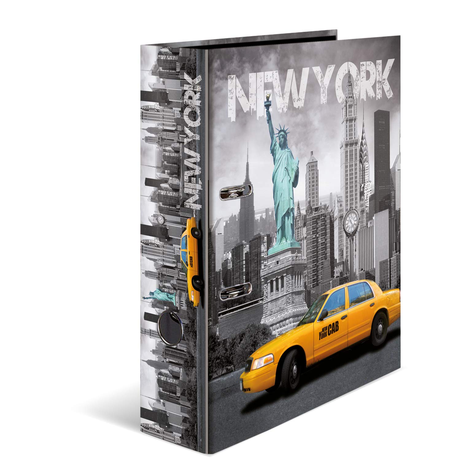 HERMA Ordner A4 New York USA Set, 10 Stück, 7 cm breit, Kinder Ringordner mit Städte Motiv, bunter Aktenordner mit Innendruck für Jungen und Mädchen
