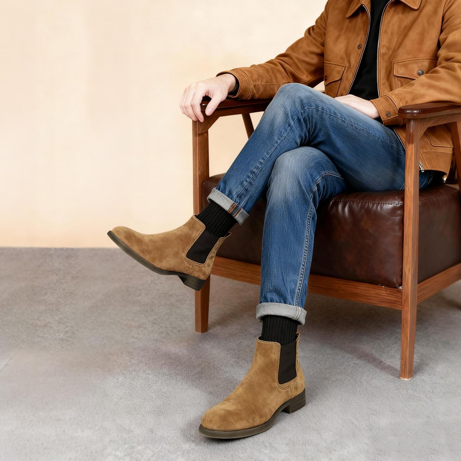 Jousen Men's Chelsea Boots Lightweight Casual Chukka Ankle Boots Classic Elastic Dress Boots For Men - Image 2