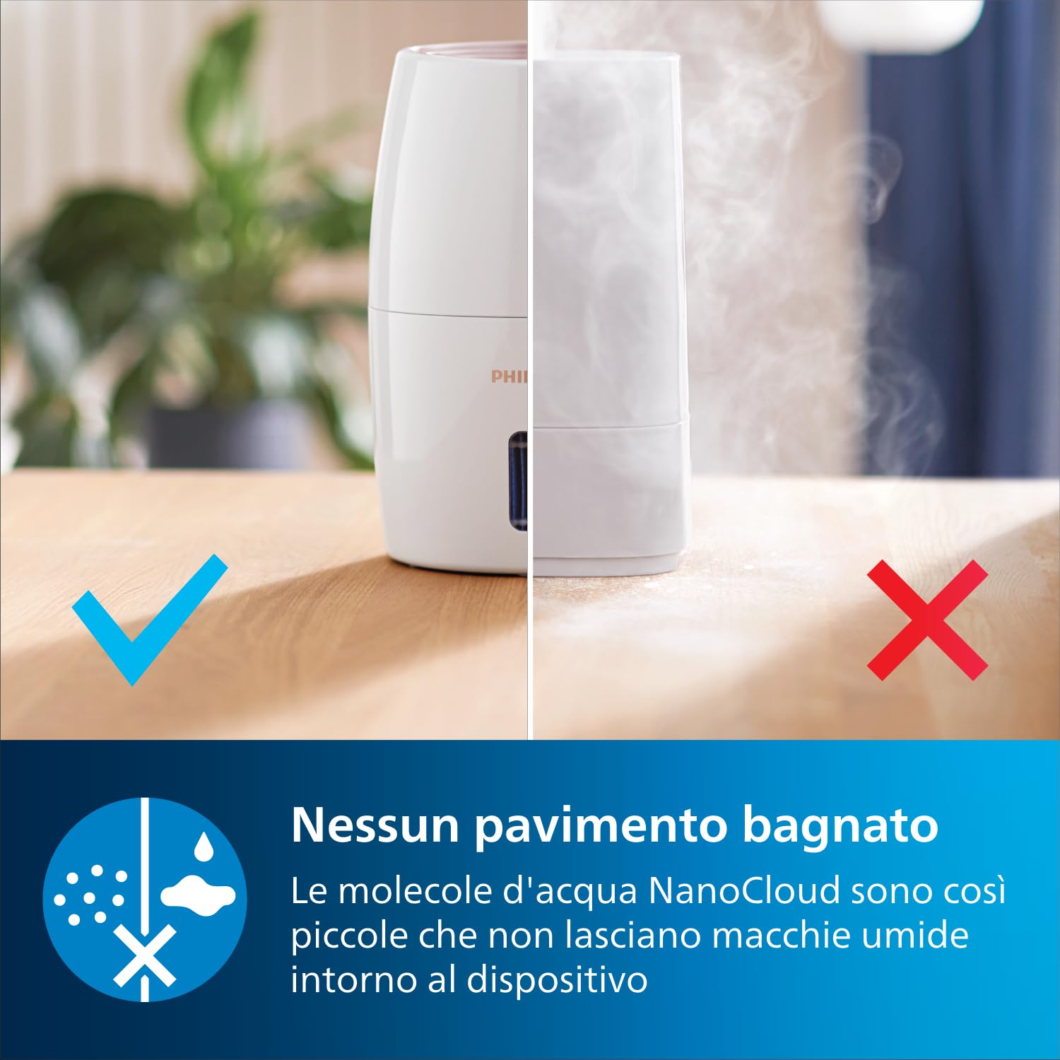 Philips 2000 Series Umidificatore D'aria - 32m² Umidificatore d'ambiente, NanoCloud, 3 Velocità, Modalità Sleep, Serbatoio 2 litri (HU2716/10)