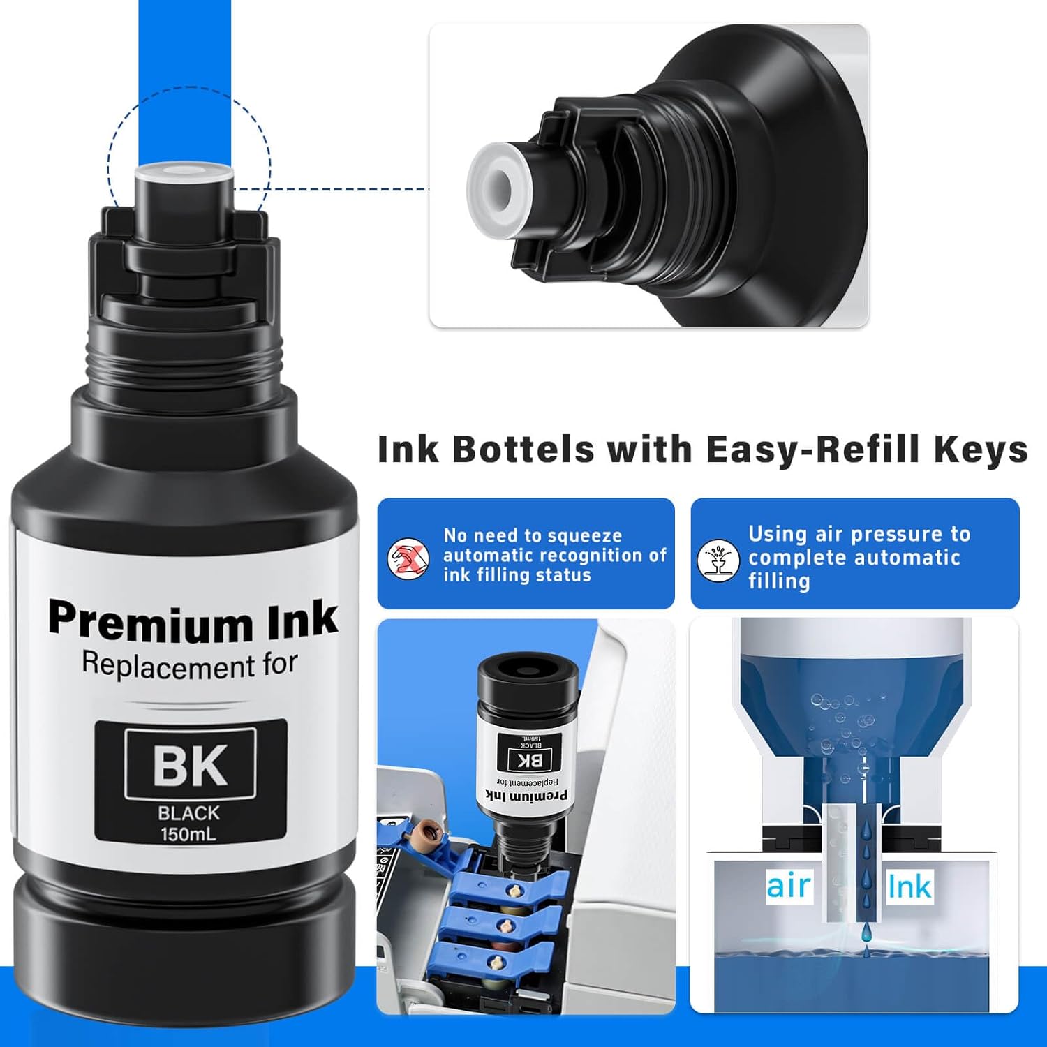 Compatible for T502 Ink Refill Bottles (NotSublimation) Compatible for Epson Eco Tank ET-3850 ET-2850 ET-3760 ET-2760 ET-15000 ET-4850 ET-4760 ET-3830 ET-2980 ET-4750 ET-3950 ET-4950 Printer (5-Packs)