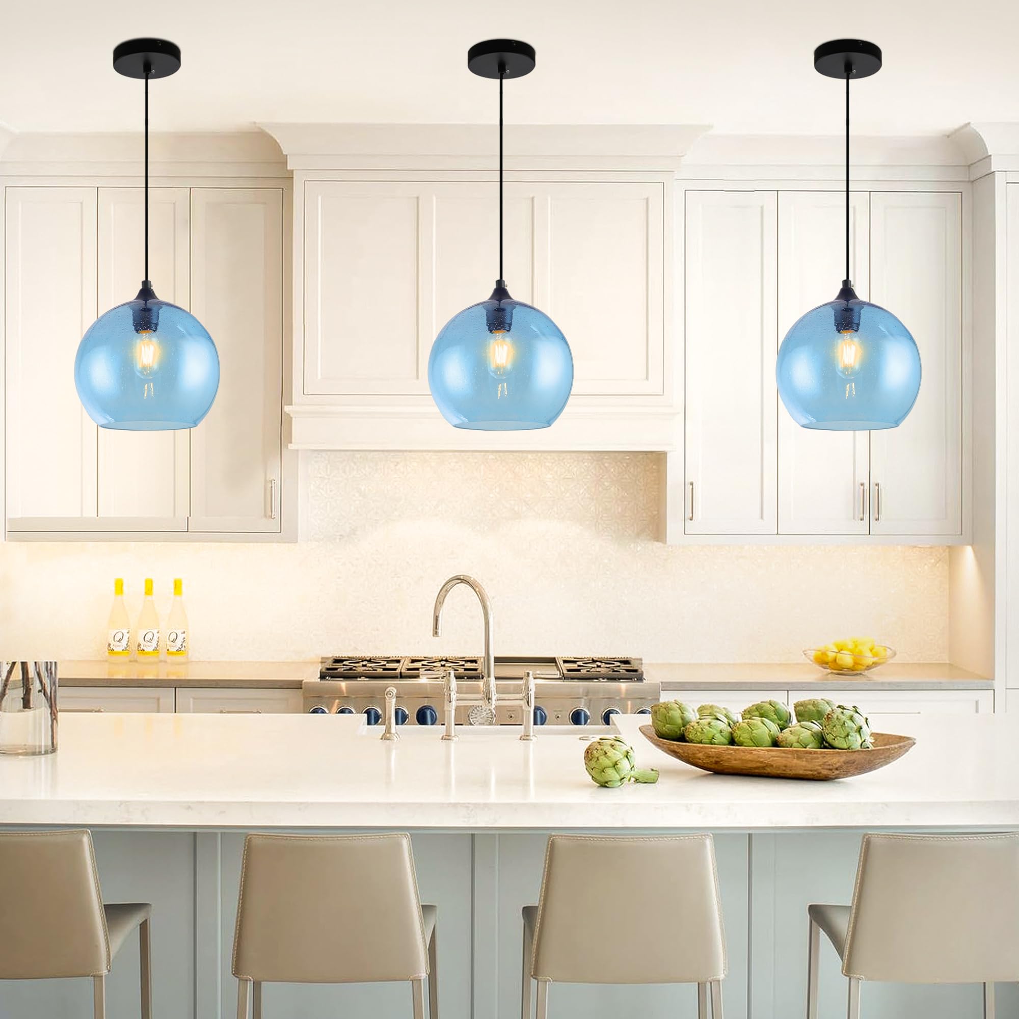 Kitchen Island Decor Industrial Pendant Light Shade - Blue Glass Hanging  Light For Kitchen Island \u0026 Dining Room Fizik Vento Overcurve X3 Shoes, image size:2000x2000