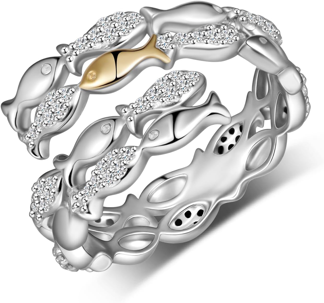 Swim Against The Current Ring 925 Sterling Silver Hope Inspirational Adjustable Rings Fish Jewelry Gifts for Women