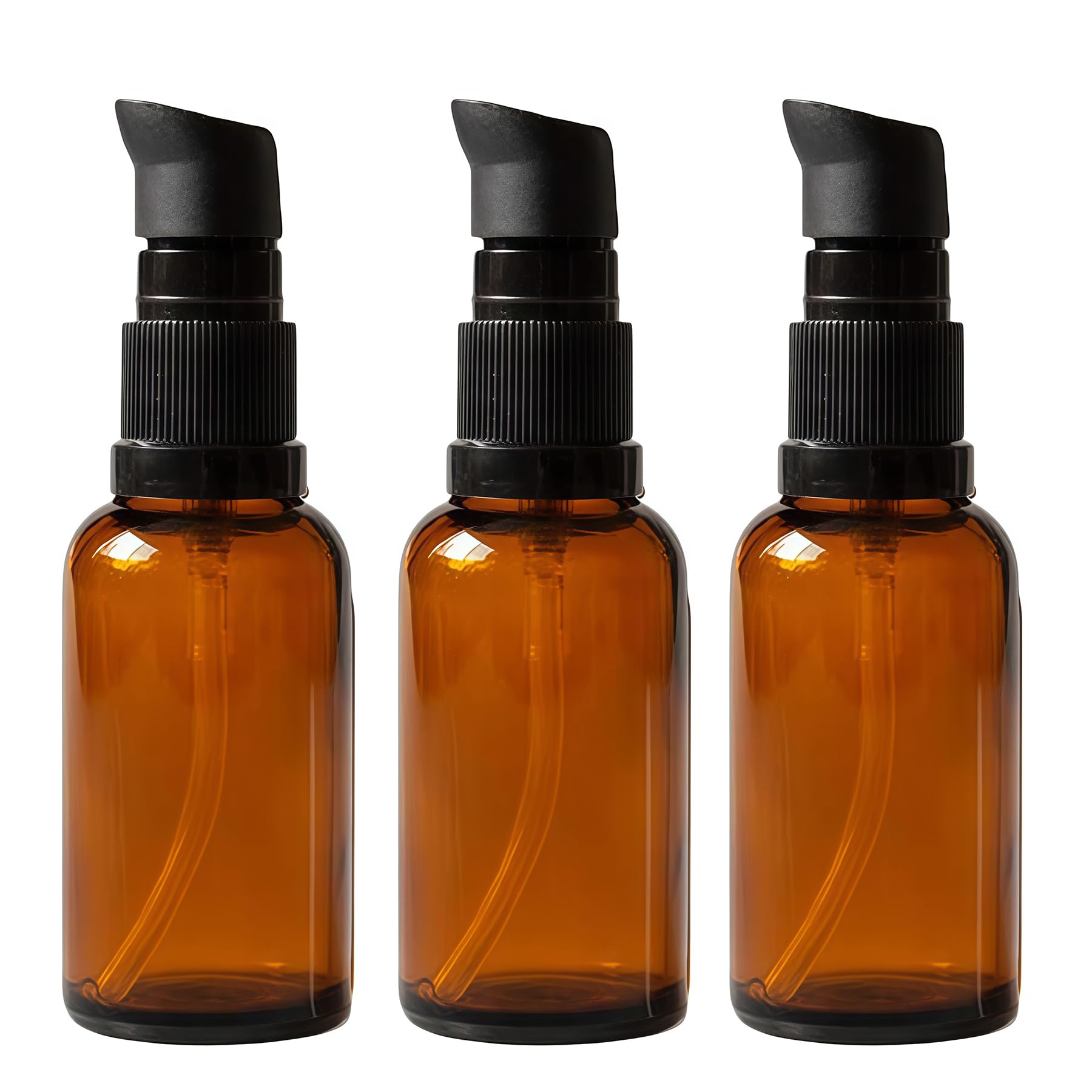 Tupandy Free 3Pcs 100Ml/3.3Oz Amber Glass Lotion Bottles Empty Refillable Cosmetic Makeup Travel Size Pump Dispenser Container Jars For Aromatherapy Essential Oils Skincare Toiletries