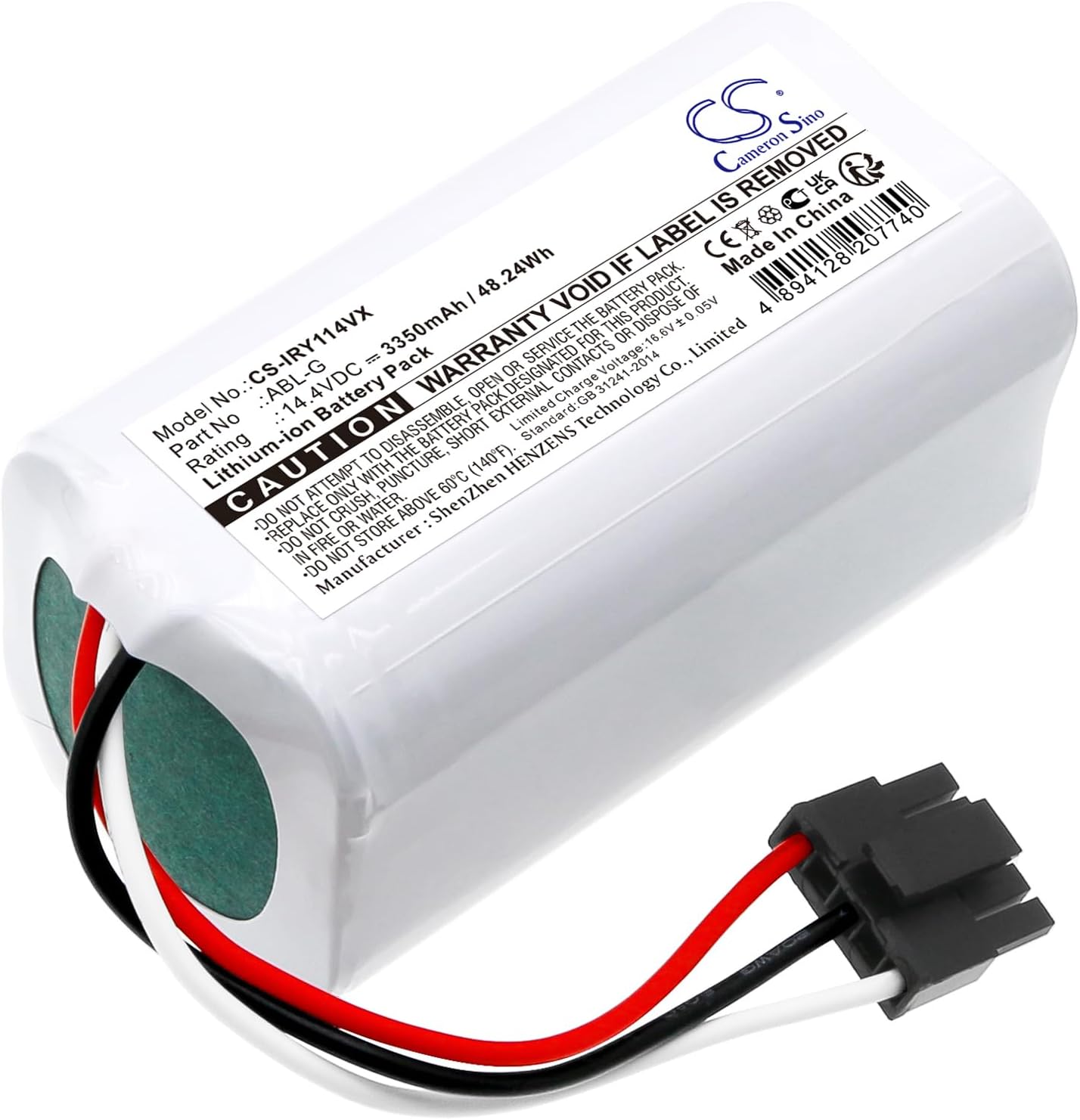 Cameron Sino Battery for iRobot Roomba Combo Essential, Roomba Combo Essential Vacuum, Y011040 PN:iRobot ABL-G 3350mAh / 48.24Wh