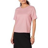 Amazon Essentials Women's Regular-Fit Georgette Short Sleeve Top (Medium, Mauve)