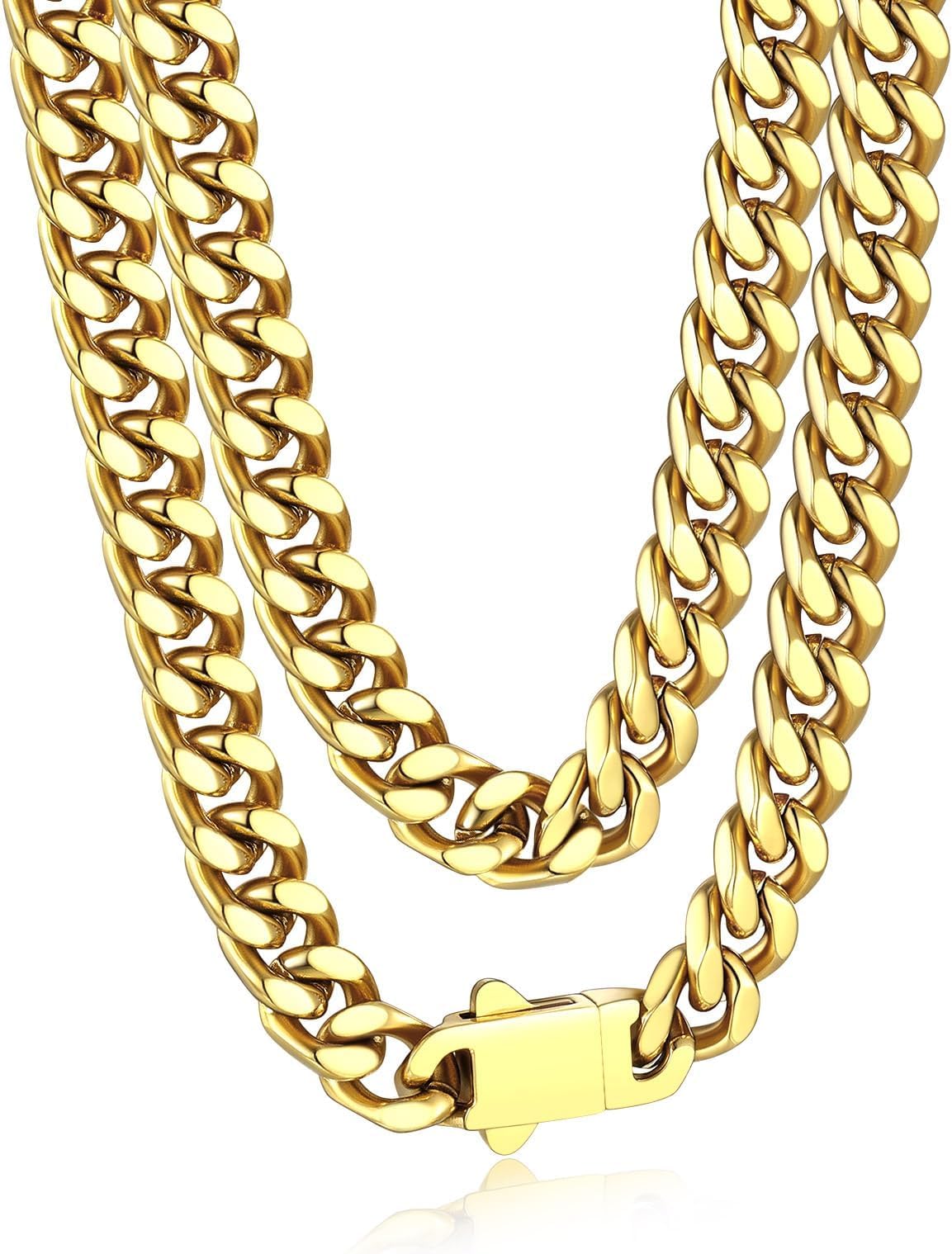 Bandmax Men's Premium Solid Stainless Steel Miami Cuban Link Chain Necklace