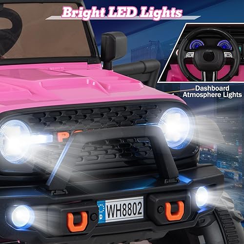 Miniatura 8 de OLAKIDS Camión de 24 V y 2 plazas, vehículo eléctrico conmutable 4WD2WD Jeep con control remoto, música, USB, MP3, juguete alimentado por batería