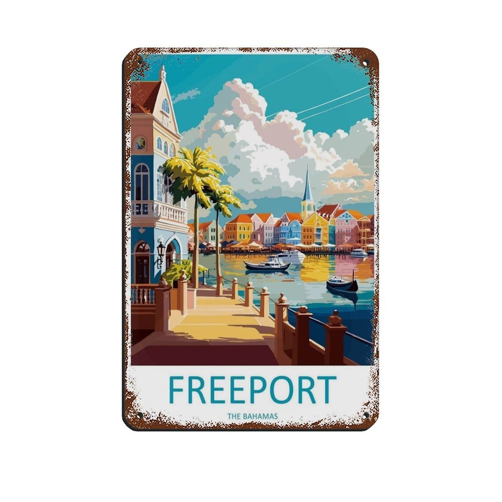 Freeport Travel Art Caribbean Travel (16) Tin Sign Vintage Metal Pub Club Cafe Bar Home Wall Art Decoration Poster Retro 8x12inch(20x30cm)
