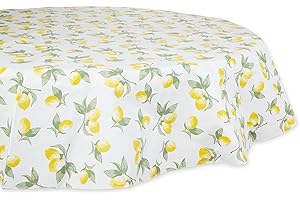 DII Summer Lemon Vinyl Tabletop Collection Flannel Backed Tablecloth, Indoor/Outdoor, 70” Round