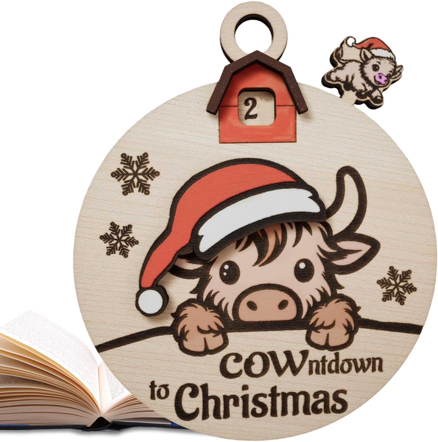 Countdown to Christmas Sliding Ornament | Advent Calendars Ornament | Christmas Tree Ornament | Highland Cow Christmas Clock Sign | Wooden Days Till Christmas Countdown 3d Calendar for Christmas Tree