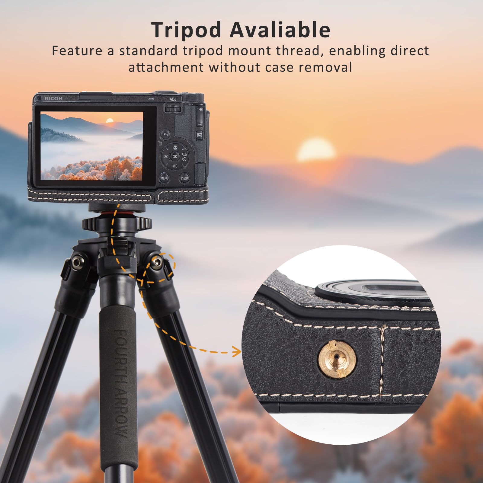 Rieibi Tasche für Ricoh GR III/GR IIIx/GR IV Kamera, abnehmbare PU Leder Schutzhülle für Ricoh GR Serie Kamera mit verstellbarem Schultergurt, Schwarz
