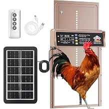 IBKINXX Automatic Chicken Coop Door Solar Powered, LCD Display with Timer & Light Sensor, 4 Modes Anti-Pinch & Weather Proof with Remote Control, Gold Door for Chickens, Ducks, Geese, Rabbits