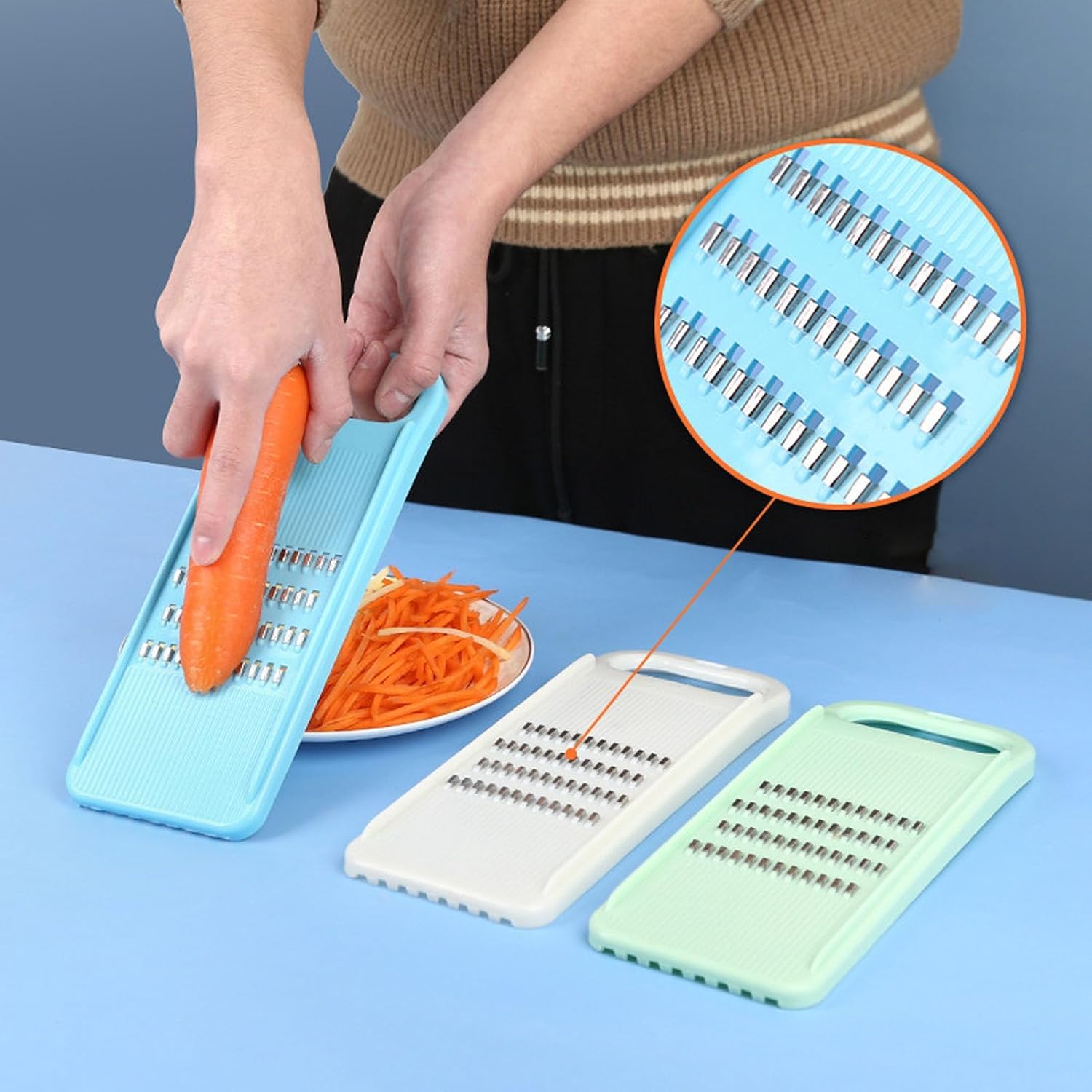 Vegetable Slicer and Chopper, Stainless Steel Mandoline Food Slicer for Kitchen, Handheld Carrot/Cucumber Grater Slicer Shredder Tool Julienne Slicer with Hanging Hole for Cabbage, Onion
