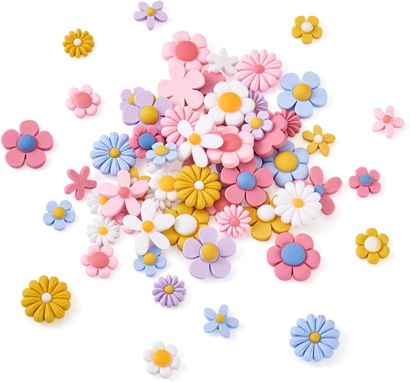 Craftdady 240pcs Resin Flower Flatback Cabochon Charms Undrilled Opaque Sunflower Floral Bead Charms Charms Mixed Colors for Scrapbooking Embellishments Craft Jewelry Making