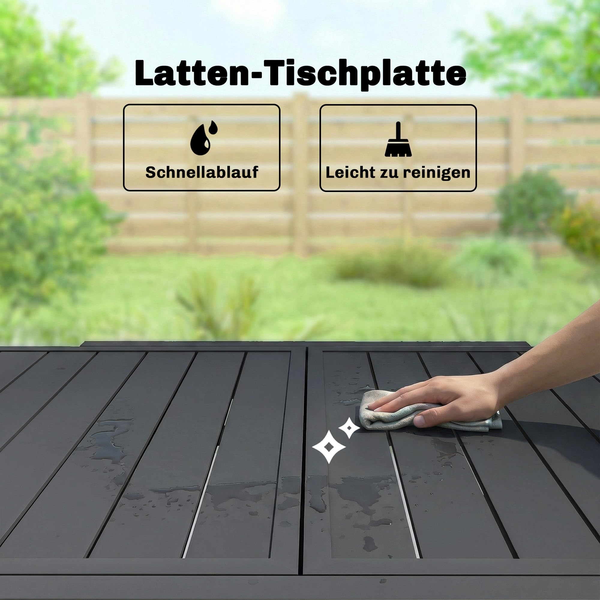 Outsunny Gartentisch Ausziehbarer 80/160 x 80 cm Aluminium Esstisch für 4-6 Personen, Rechteckiger Balkontisch mit Lamellenplatte, Wetterfest Terrassentisch für Garten, Terrasse Balkon Schwarz