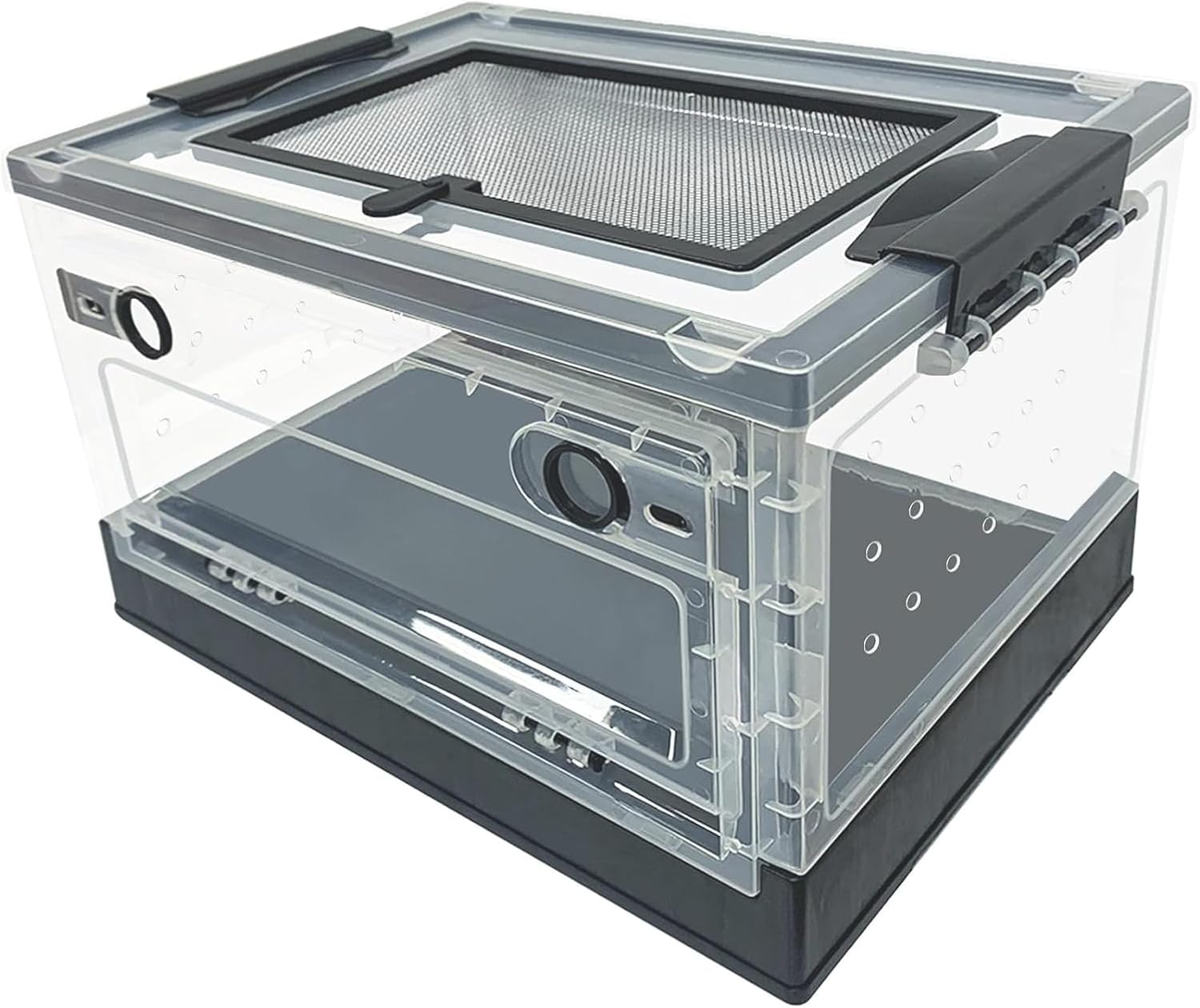 Large Portable Reptile Tank with Multi-Observation Perspective Foldable and Bottom Pulley, Ideal Habitat for Gecko, Frog, Spider and so on (Black)