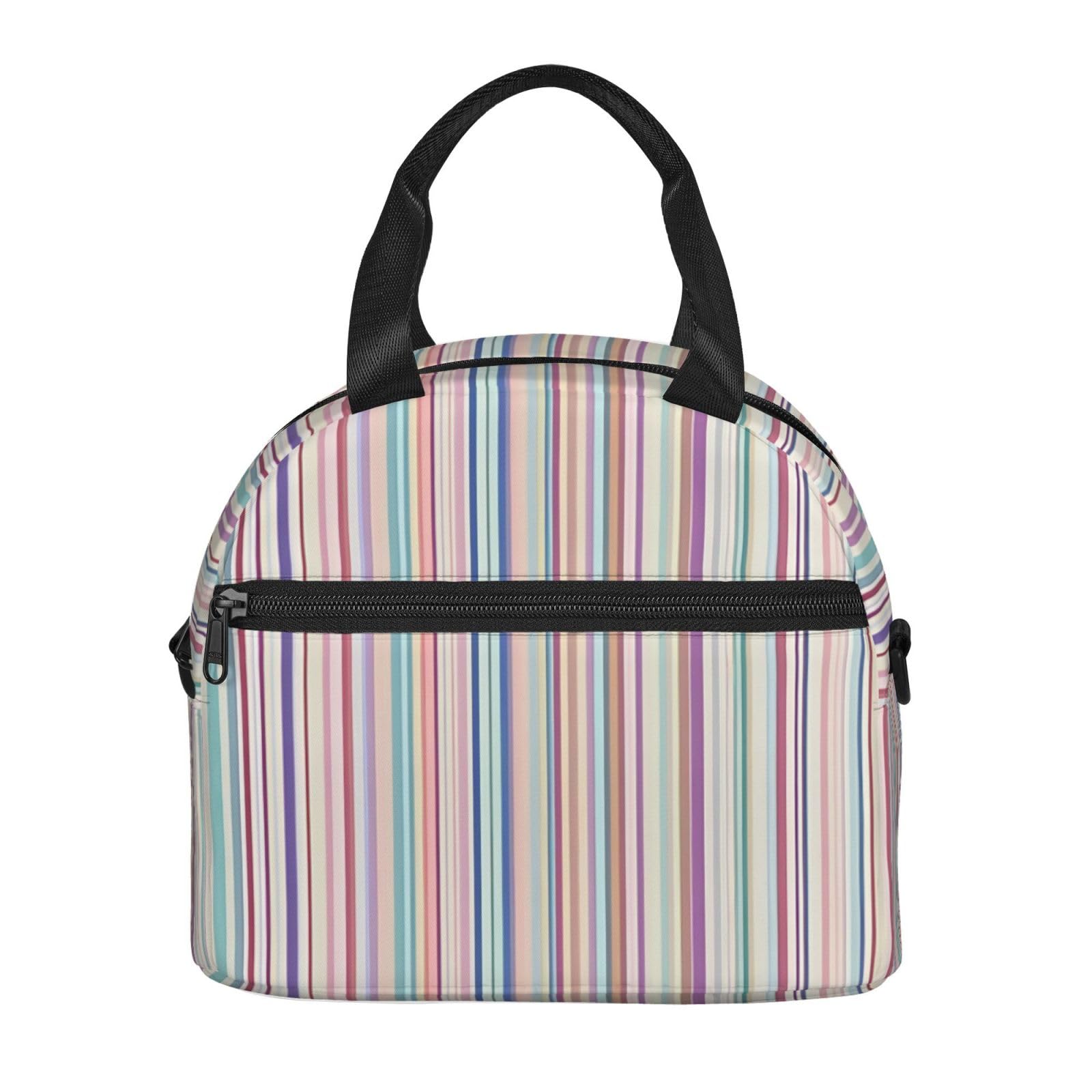 Sac à déjeuner isotherme réutilisable à rayures colorées pour adultes pour le travail, les voyages, les femmes et les hommes