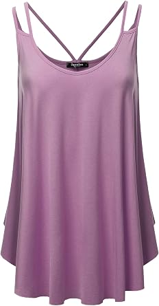 SSOULM Womens Flowy V Neck Cami Tank Top - Loose Fit Pleated Sexy Strappy Shirt Plus Size