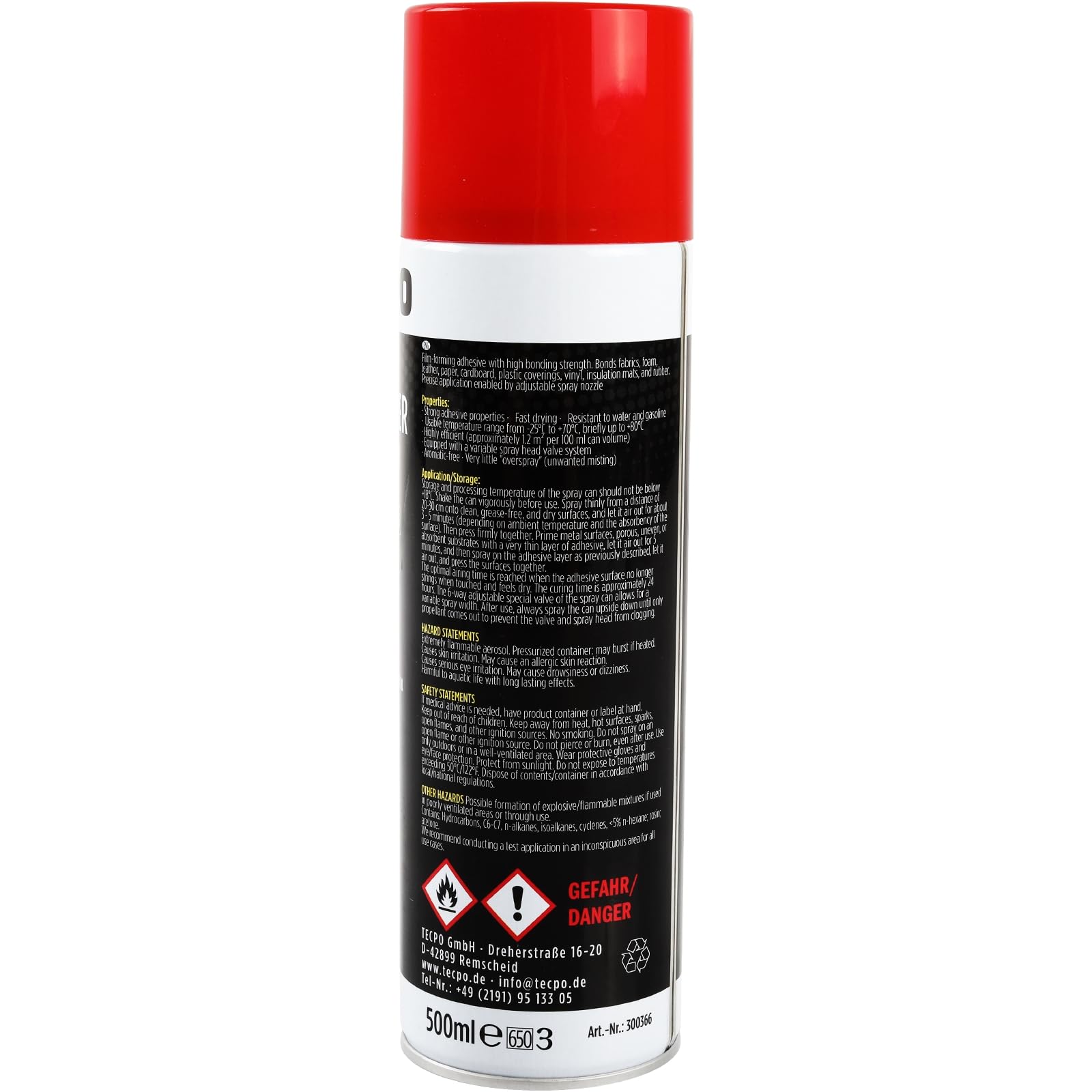 TECPO 10 adhesivos en aerosol, 500 ml, pegamento industrial, pegamento de contacto para piel, espuma, plástico, metal, papel, goma UVM.