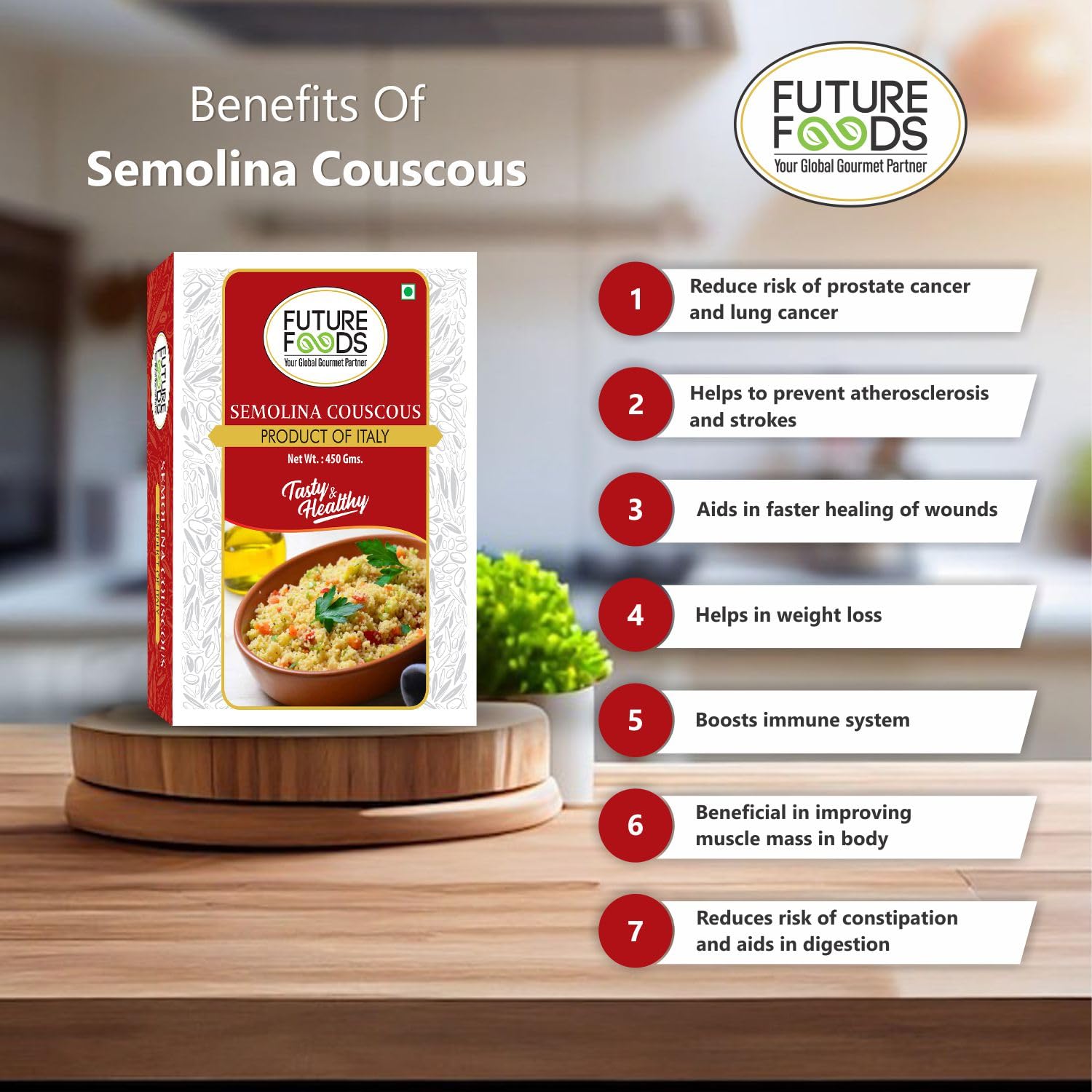 Future Foods Semolina Couscous 900g (Pack of 2)| Mild and Neutral Taste | Light and Fluffy Texture | Good Fiber Source | with Multiple Health Benefits | Helps Lower Cholesterol - Image 4 thumbnail