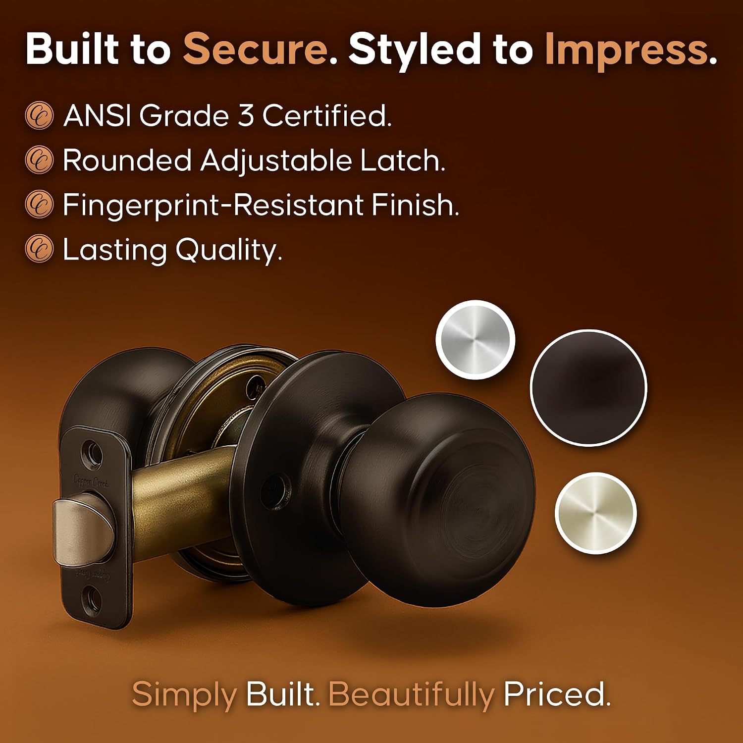 Copper Creek Colonial Passage Interior Door Knob – ANSI Grade-3 Certified, Modern Heavy Duty Handle, Easy Install and Reversible for Bedroom, Bathroom and Closets – Tuscan Bronze (1 Pack) image 5