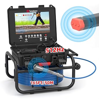 Sanyipace Pipe Camera 165FT/50M, Sewer Camera Self-Leveling with 512Hz Transmitter, with Pipe Locator, Distance Counter, Professional Drian Camera for Homeowner, Plumber