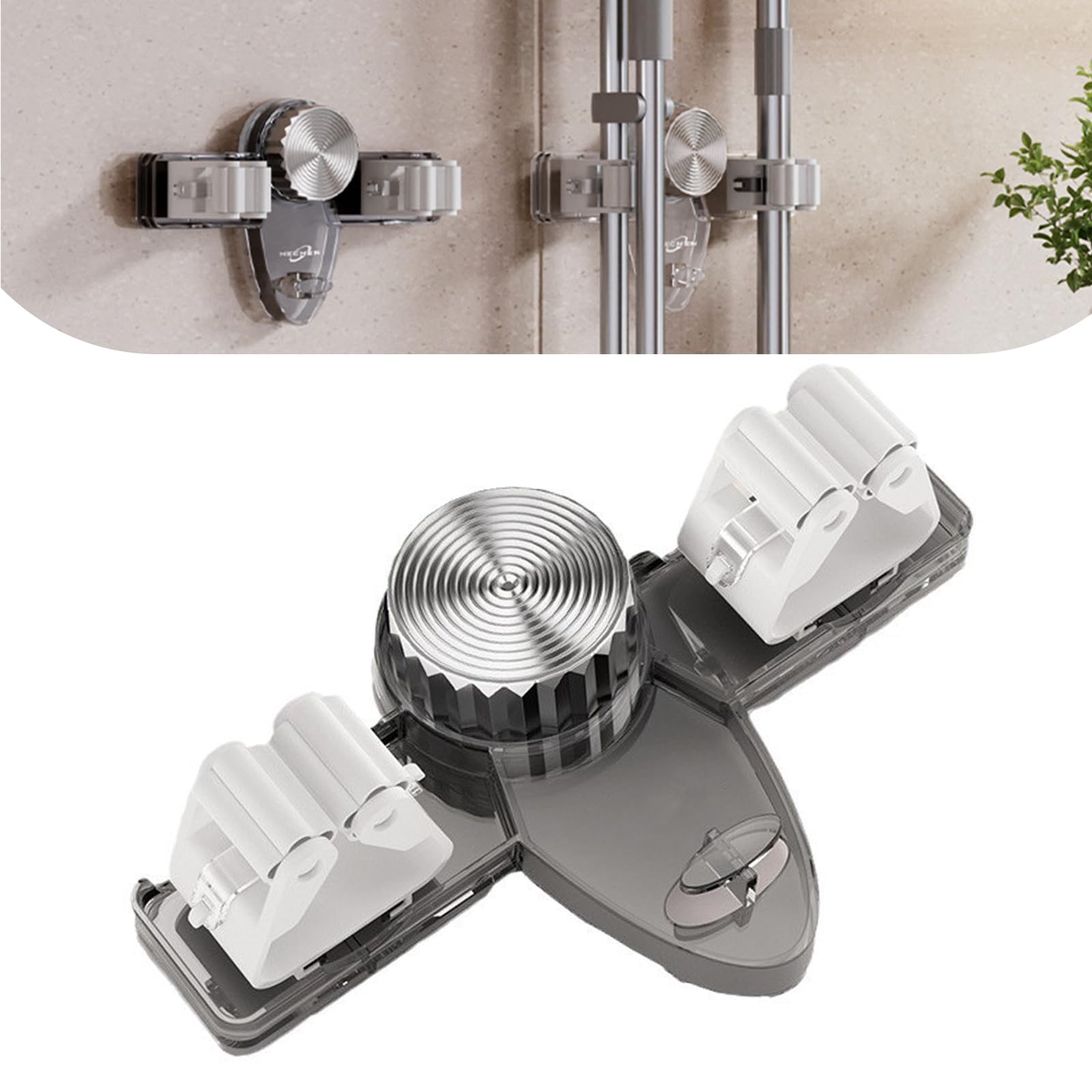 Dercyce Broom Holder Mop Hanger No Punch Broom Hanger, Wall Mount Mop Holder with Suction Cups & Hooks Space-Saving Organizer for Home, Garage, Laundry Room (Black)