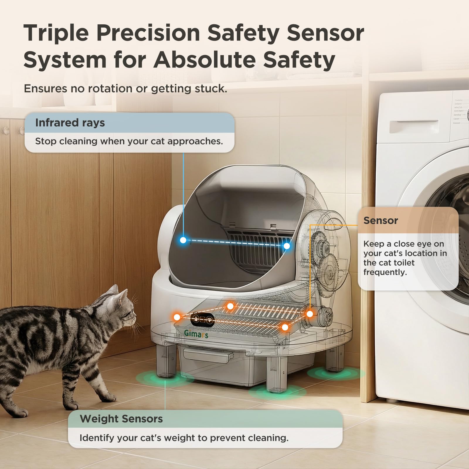 Gimars Open Top Design Self Cleaning Litter Box, Automatic Cat Litter Box for Multiple Cats & Senior Cats, App Control with Safety Sensors, Low Odor, Includes Trash Bags & Litter Mat - image 4