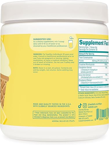 Miniatura 26 de Wellah Creatina para mujer - Monohidrato de creatina con diente de león y extracto de arándano (50 porciones, sandía granizado)