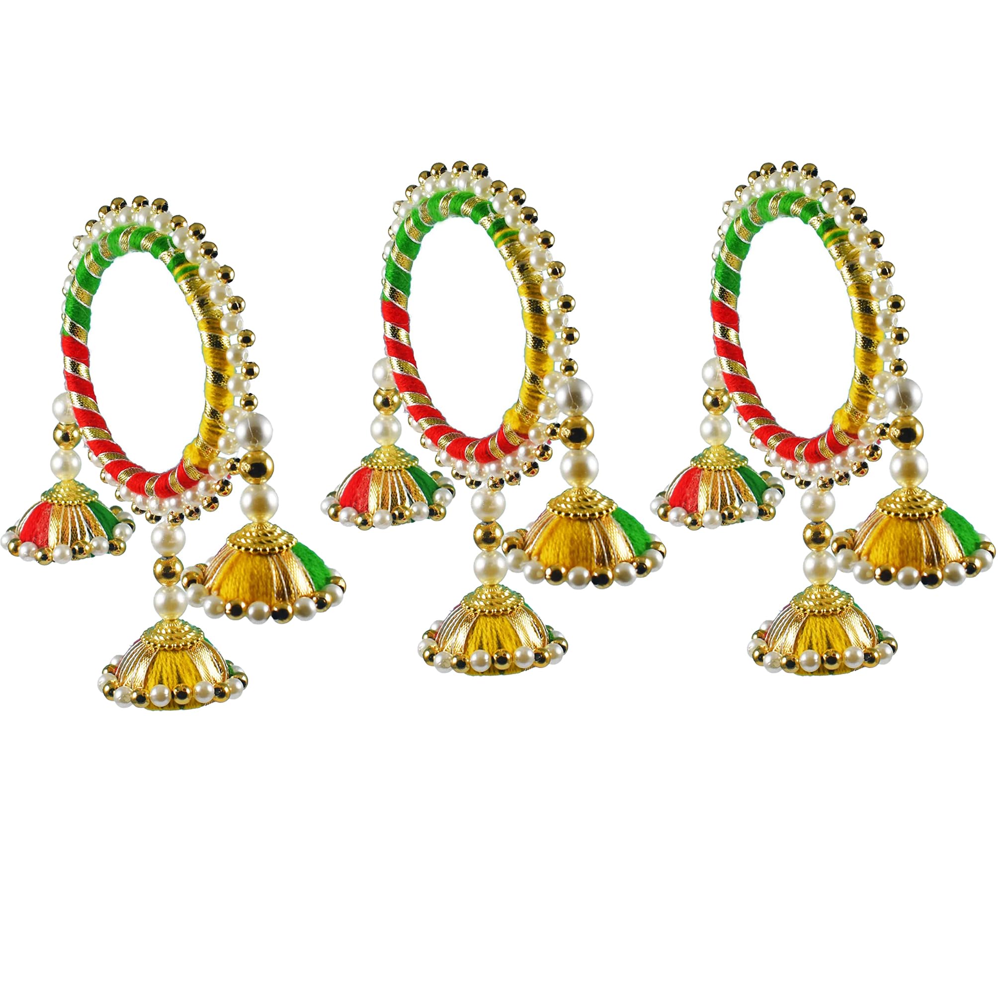 Set Of 3 PcsPremium Ethnic Jhumka Lumba Rakhi for Bhabhi Sister-in-Law, Traditional Rakshabandhan Bracelet with Pearl Beads and Multicolored Threads Bangle Kada Wristband-image-13