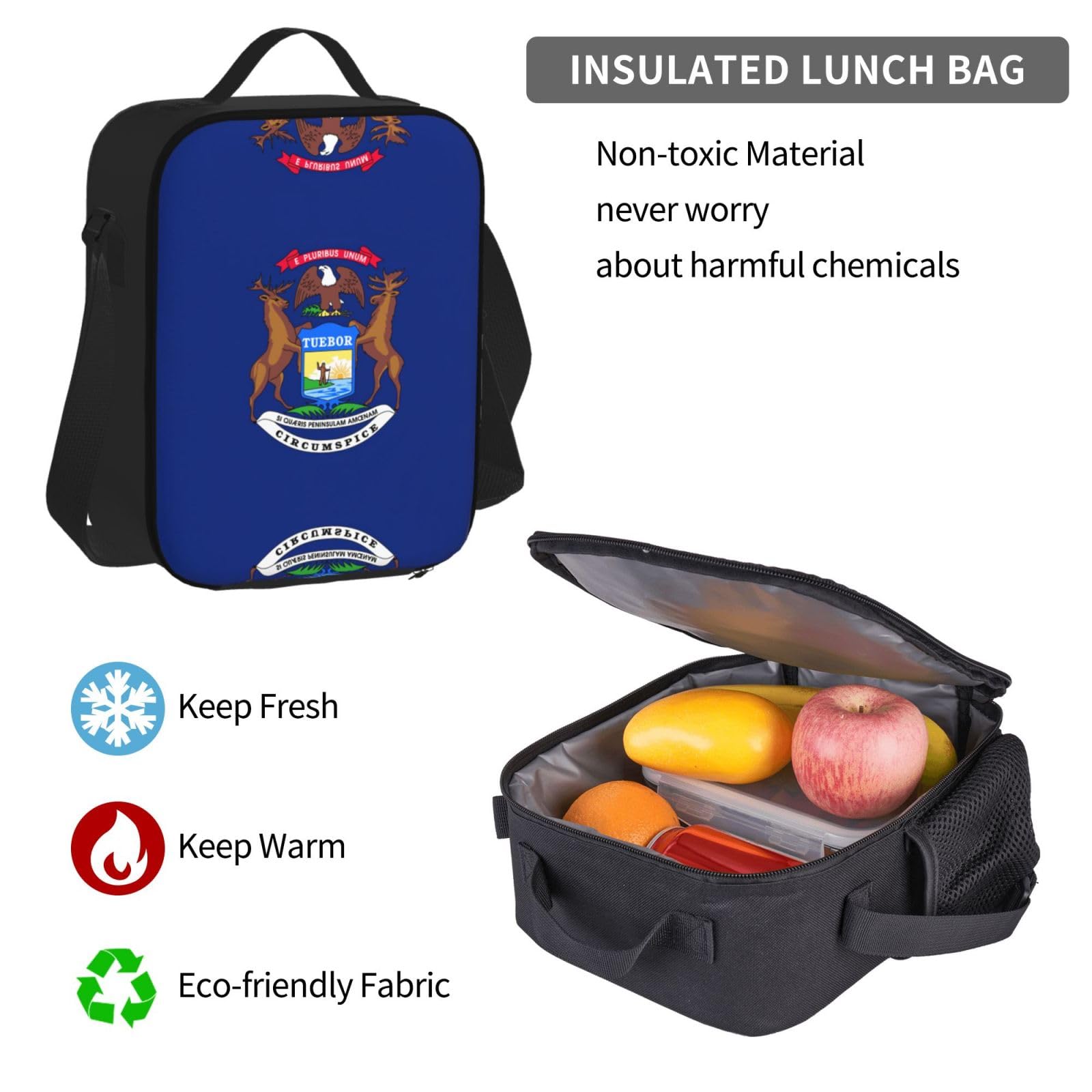 Flaga stanu Michigan plecak dziecko chłopcy dziewczęta pudełko na lunch szkoła torba zestaw uczniów szkoły student prezent, Czarny, One Size, Bagaż
