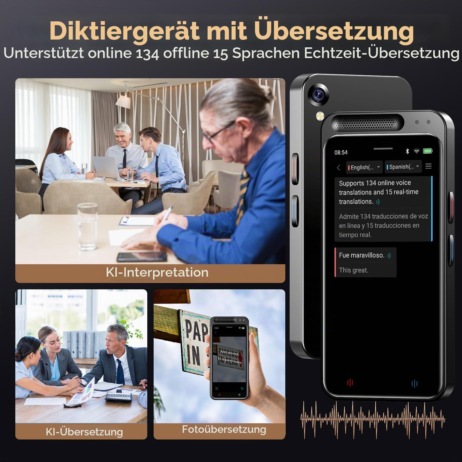 Digitales Diktiergerät Aufnahmegerät mit KI Schreibfunktion und Zusammenfassen,Übersetzung Online Offline Arbeit von 134 Sprachen,80GB Aufnahmegerät AI Voice Recorder für Vorlesungen,Meetings
