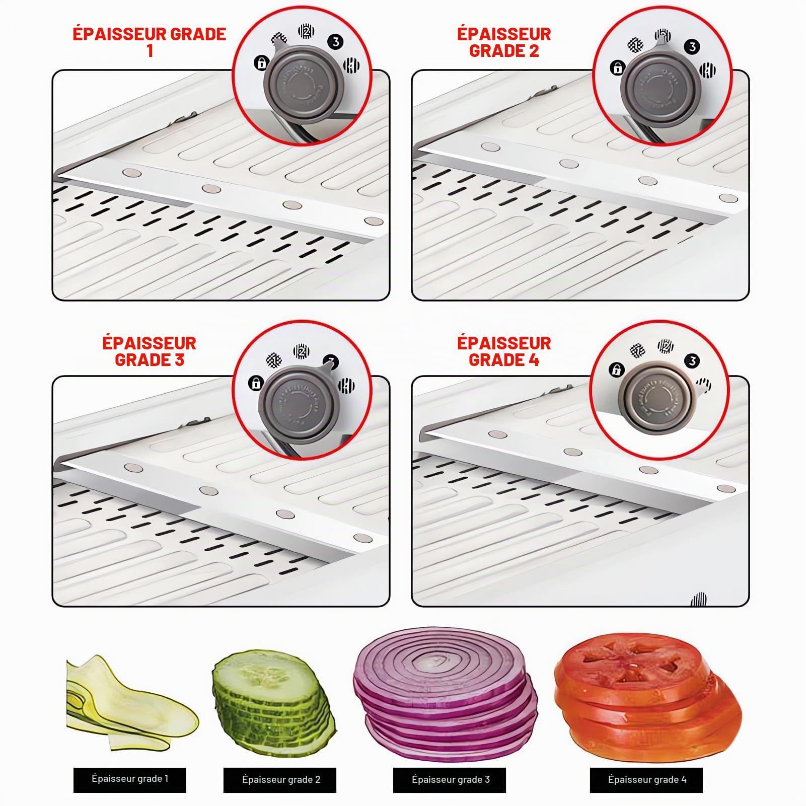 All-in-One Mandoline Cuisine Professionnelle, Manuellement | Coupe Legumes Multifonctions, Épaisseur Coupe Reglable, Lames Intégrées, pour Oignon concombre carotte, Tranche et Julienne