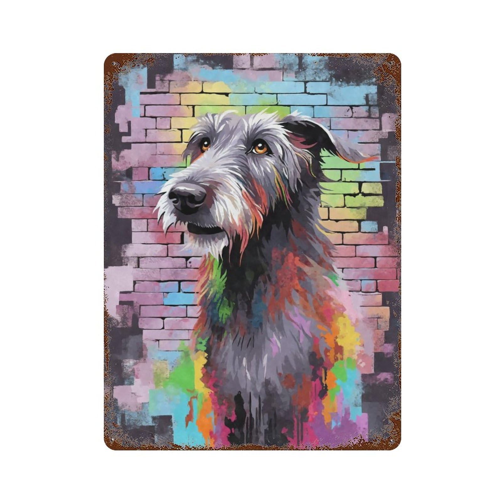 Garage Style Irish Wolfhound Graffiti Weathered Tin Sign 15.7"x11.8", Classic Wall Plaque for Bar And Workshop