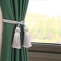 Vista 4 de Fenghuangwu Alzapaños de cortina decorativos hechos a mano con borla (plata, 4P)