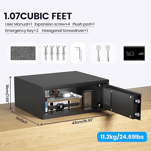 Miniatura 2 de Grimtron Caja fuerte de hotel (1.07 pies cúbicos) con función de auditoría, contraseña de administrador, caja fuerte para dormitorio universitario
