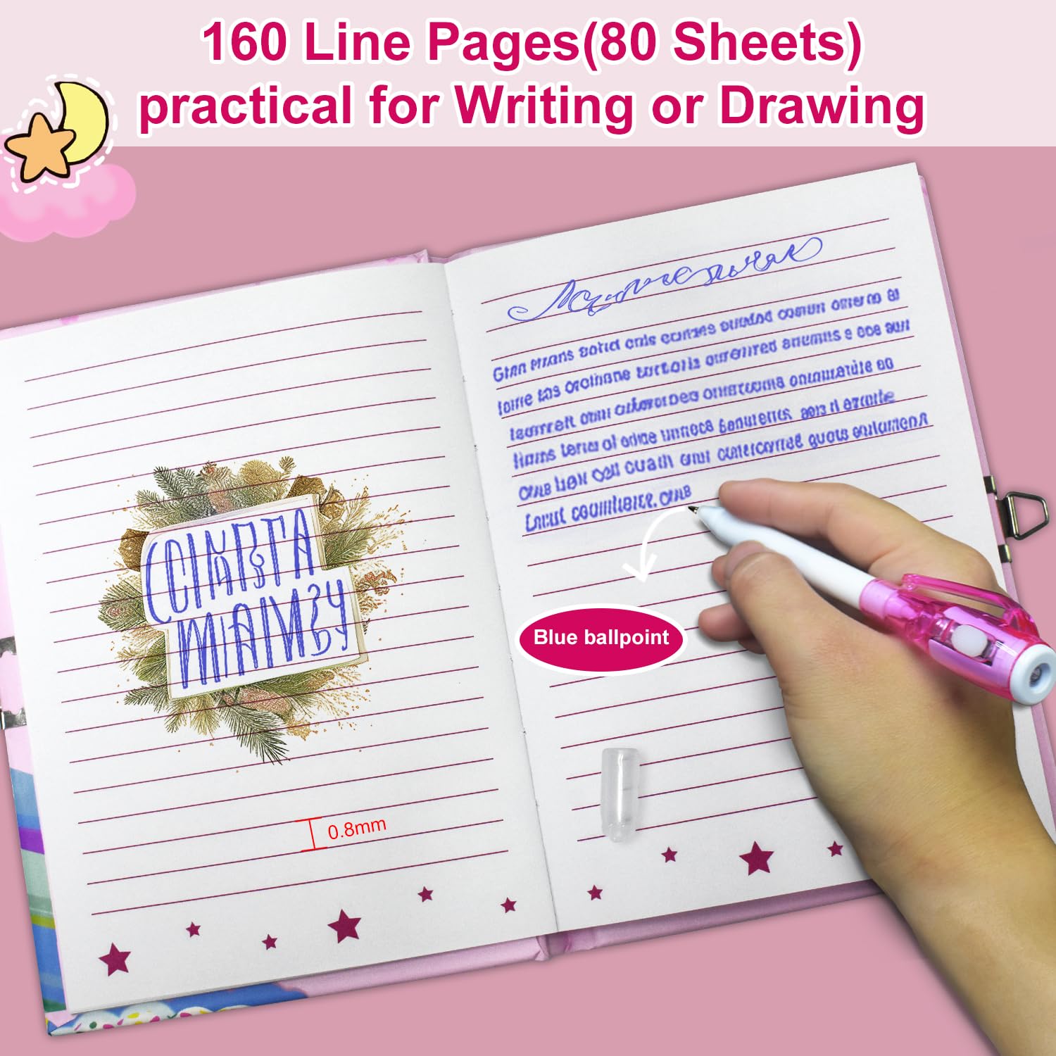 Pop Diario Segreto Bambina con Lucchetto & Penna Invisibile a Doppio Estremo, 80 Fogli a Righe Antistress Cuore Pop Bubble Diario con Lucchetto Bambino Penne Inchiostro Invisibile Regalo Bambina