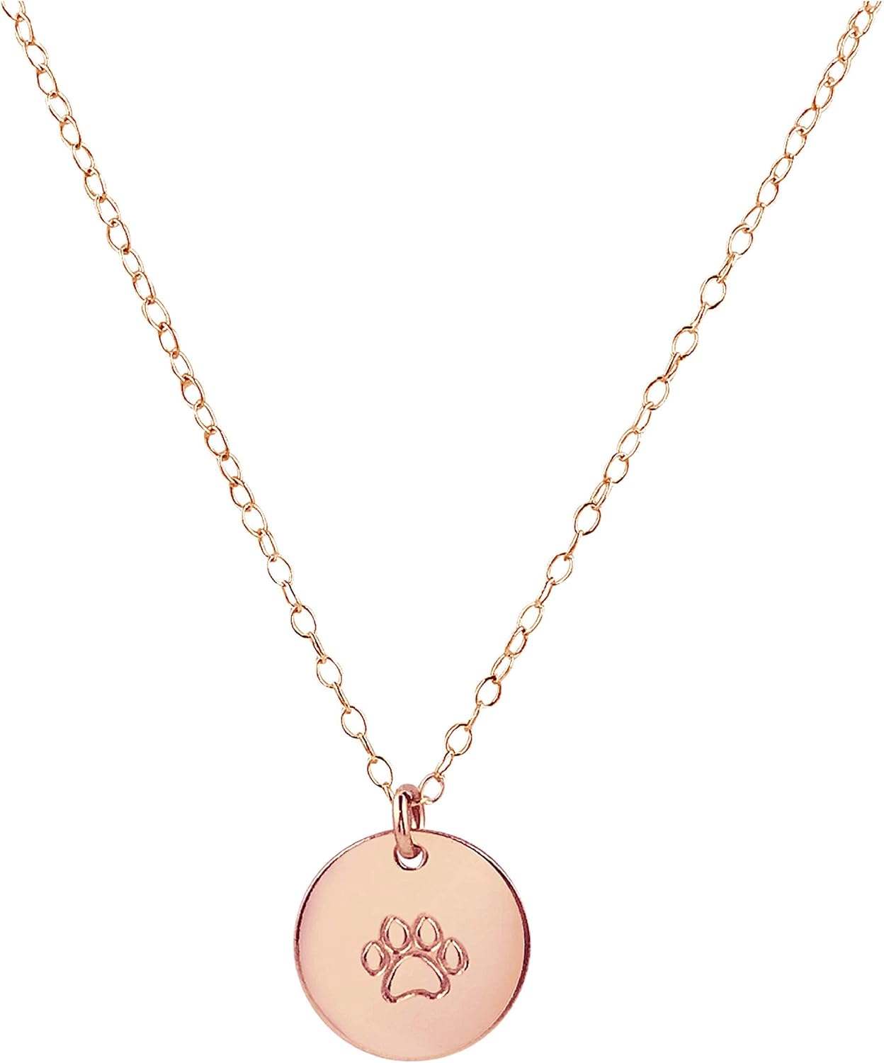Handmade Rose Gold Paw Print Charm Necklace - Dog, Cat, Pet Memory - Memorial Jewelry, Gift for Animal Lover - Anniversary, Birthday, Graduation Present for Her, Girl, Woman, Friend - Pink Gold Fill